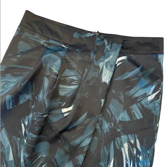 Sateen Black & Green Patterned Pleated High Waist Knee Length Skirt 40 - Picture 5 of 9